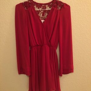 Red GB Bell Sleeve Short Dress